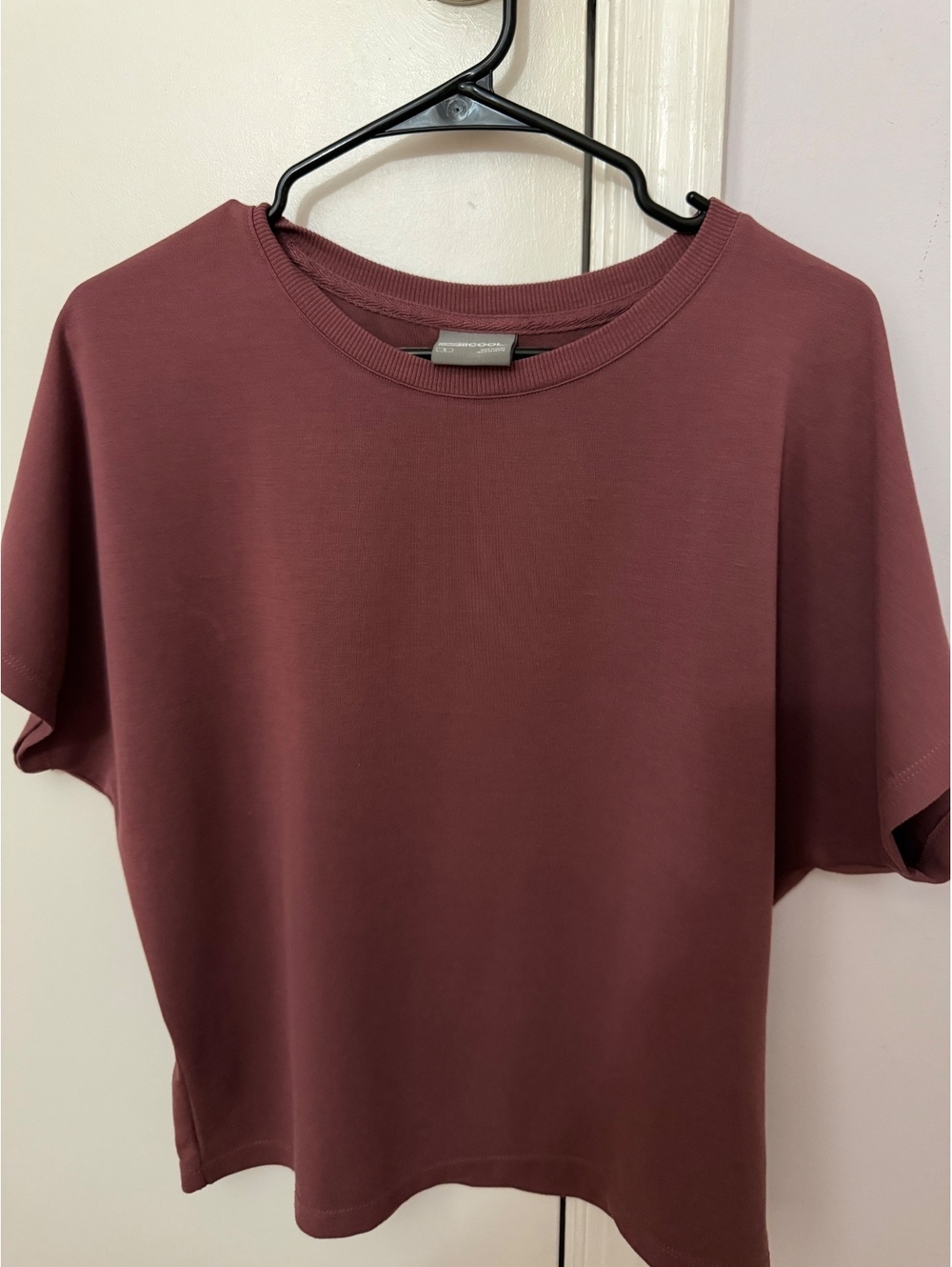 Women's Mauve Relaxed Fit Top with Wide Neckline and Short Sleeves, Size S